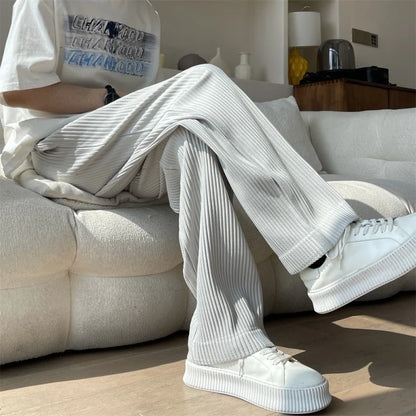 saferido Summer Pleated Pants Men Fashion Oversized Ice Silk Pants Men Japanese Streetwear Loose Straight Pants Mens Casual Trousers