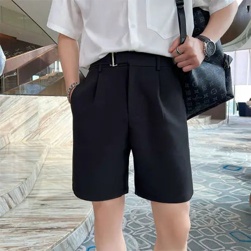saferido Korean Style Summer Straight Suit Shorts For Men Clothing Simple Slim Fit Business Formal Wear Breathable Short Homme S-3XL