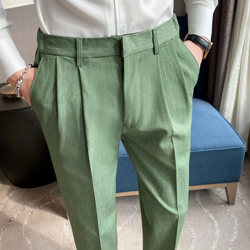 saferido Men High Quality Black Gray Dress Suit Pant Spring Man Pants Korean Slim Fit Men Casual Ankle Length Pants Streetwear 36