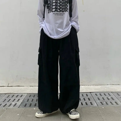 saferido Spring Casual Oversize Cargo Pants Men Streetwear Solid Harajuku Loose Straight Trousers Wide-leg Baggy Pants For Man