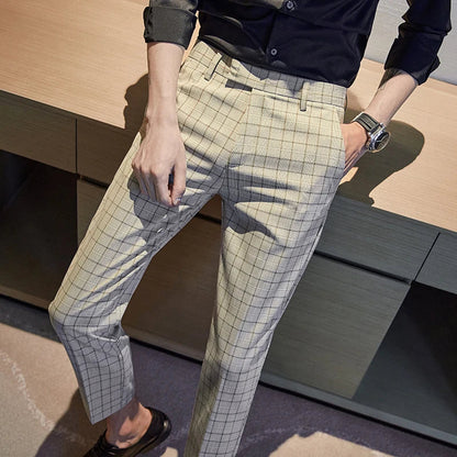 saferido Formal Pants Men Trousers British Style Mens Plaid Pant Pantalon Costume Spring Autumn Plaid Casual Dress Pants Men Social