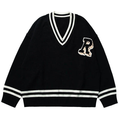 saferido Unisex Spring Autumn Oversize Pullover Sweater For Women Men Students College Japan Korea School DK JK Uniform Sweater Black