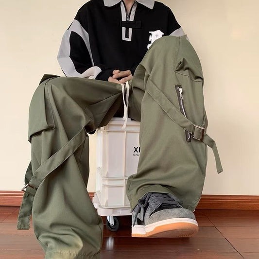 Vintage New Multi-Pocket Loose Straight Overall Ins Tide Brand American Vibe Fenggao Street Men Loose Versatile Assault Mop Pant