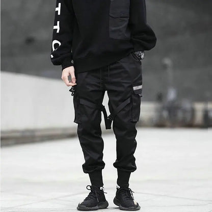 saferido Streetwear Spring Casual Men Pants Cotton Slim Fit Ribbons Men's Joggers Harajuku Elastic Waist Ankle Length Trousers For Man