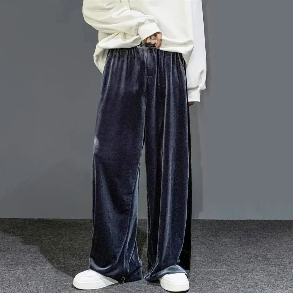 saferido High Street Casual Sweatpants Men's Gold Velvet Wide-leg Pants Spring Fall Clothes Large Size Trendy Loose Y2k Glossy Long Pants