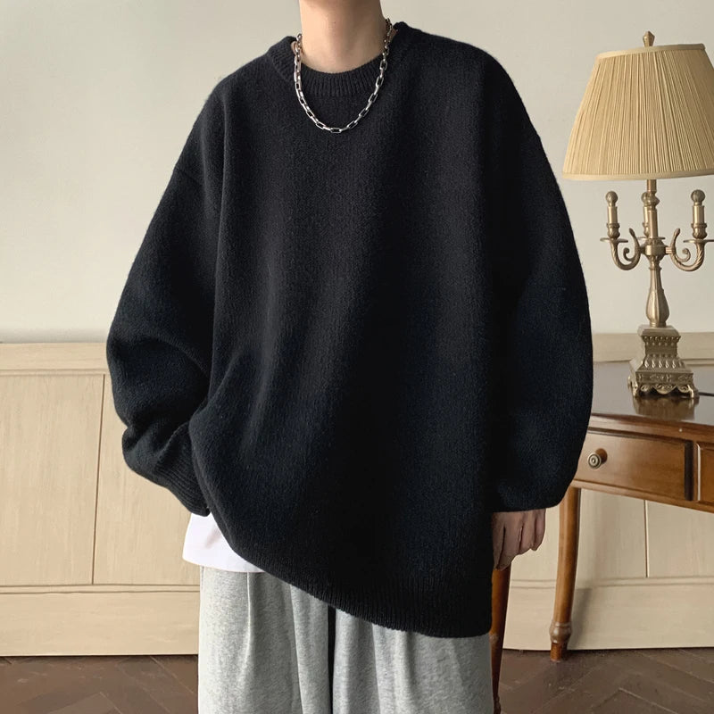 saferido Winter Sweater Men Warm Fashion Solid Knitted Pullover Men Oversized Korean Loose Round Neck Sweater Mens Jumper Clothes M-2XL