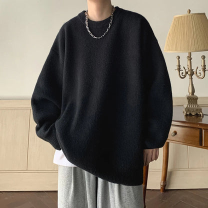 saferido Winter Sweater Men Warm Fashion Solid Knitted Pullover Men Oversized Korean Loose Round Neck Sweater Mens Jumper Clothes M-2XL