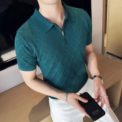 saferido Korean Style Men's Summer Casual Knitted Polo Shirts/Male Slim Fit Fashion Zipper Design Hollow Out Polo Shirts S-3XL
