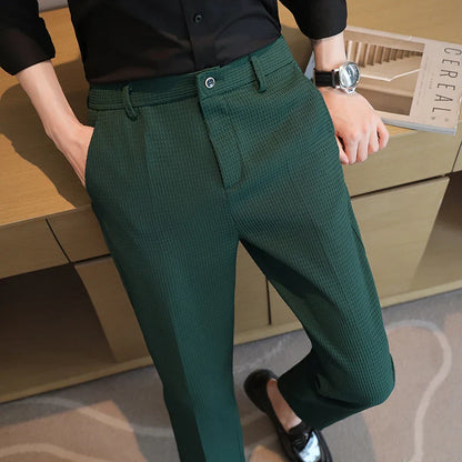 saferido Elastic Slim Men Suit Pants Spring High-quality Solid Color Full Length Pants Business Solid Color Casual Formal Trousers 29-38