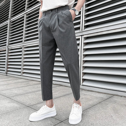 saferido Korean Business Solid Color Stretch Trousers Casual Pants Black Grey Mens Pants Office Trousers Men Tight-ankle Hombre 36