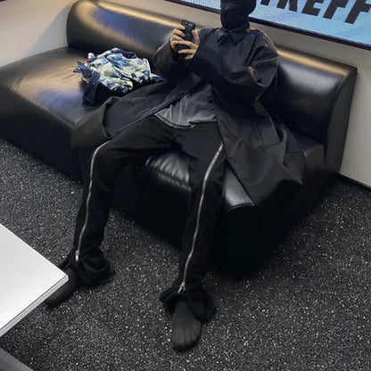 saferido Harajuku Sashes Zipper Decorate Vibe Style Black Cargo Pants for Men High Street Straight Casual Baggy Oversized Unisex Trousers