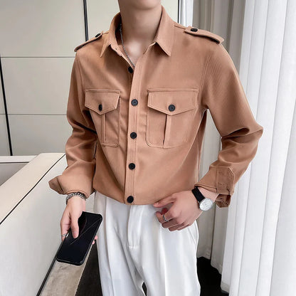 saferido Korean Style Men Spring High Quality Casual Long-sleeved Shirts/Male Slim Fit Fashion Lapel Shirt S-2XL Men Clothing