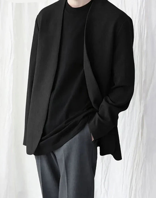 Stylish New Men Blazer Leisure Style Loose Buttons Male All-match Simple Collarless Long-sleeved Suits S-5XL Tops