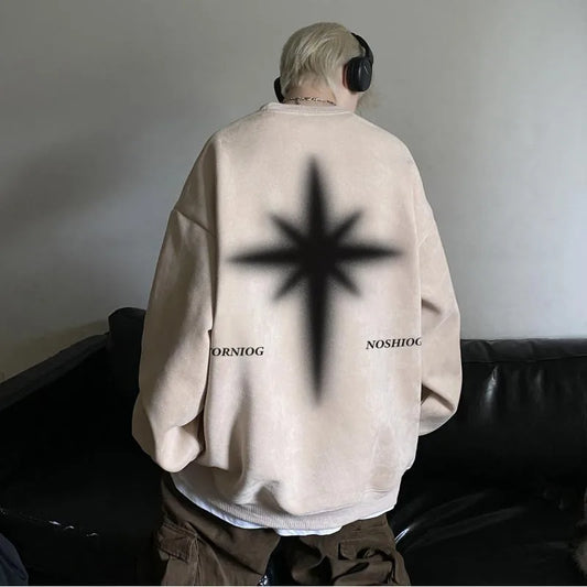 saferido High Street Men Sweatshirt Angel Wing Graphic Printed Gothic Style Pullover Sweatshirts Oversize Baggy Hip Hop Round Neck Hoodie