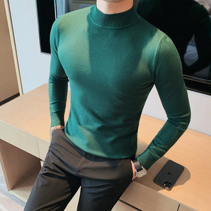Male High End Fashion Brand Knitted Pullover Sweater Men Half Turtle Neck Autum Winter Woolen Casual Jumper Clothes S-4XL