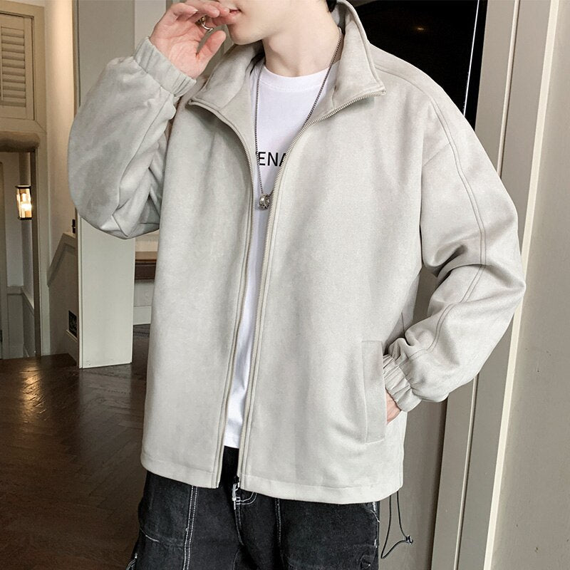 Suede Jacket Men Casual Spring and Autumn Outwear Jacket Zip Up Coats Men Clothing