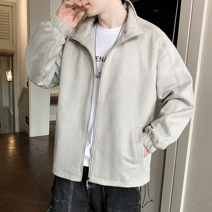 Suede Jacket Men Casual Spring and Autumn Outwear Jacket Zip Up Coats Men Clothing