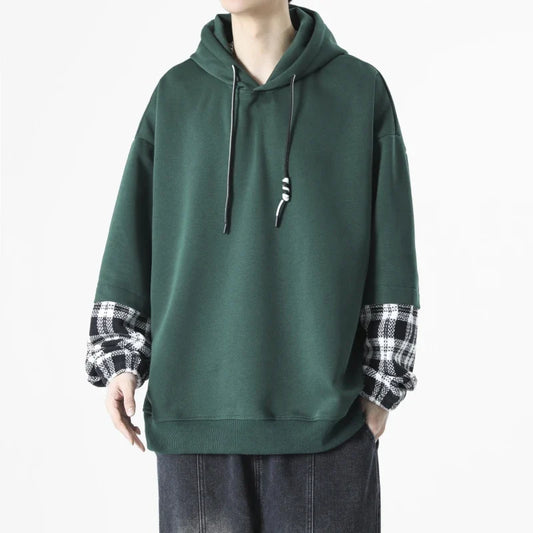 saferido Spring Hooded Patchwork Men Pullovers Retro Vintage Hoodies Drawstring Sweatshirt Unisex Tops Large Size 3XL