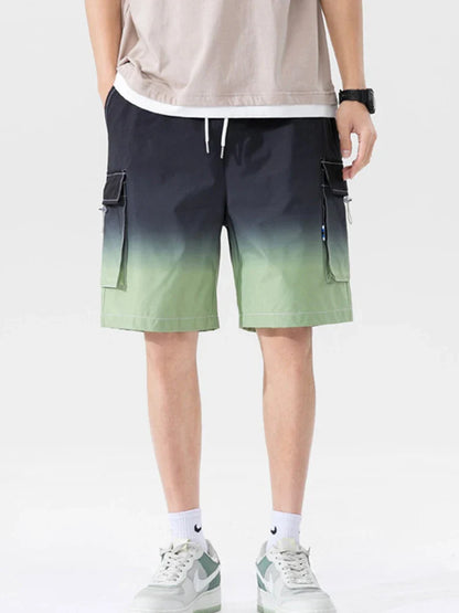 saferido HIP HOP Streetwear Summer Korean Fashion Ombre Drawstring Cargo Shorts For Men Loose Straight Multi-pocket Short Pants Casual Gym pantalones cortos