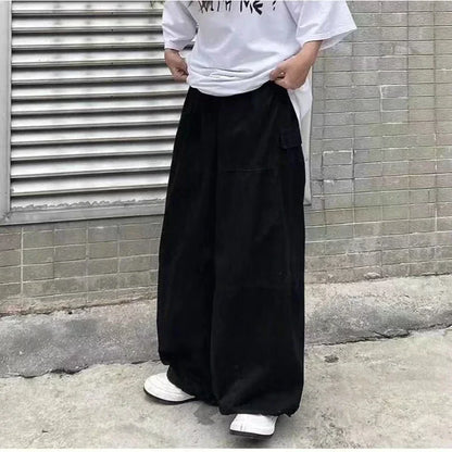 saferido Leg Men Casual Retro Wide Baggy Hip Oversize Japanese Loose Parachute Streetwear Hop Pants Cargo Male Trousers Vintage