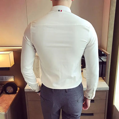 saferido  Male Spring High Quality Long Sleeve Shirts/Men's Slim Fit lapel Leisure Shirts/Fashion Tops Plus Size 4XL 5XL