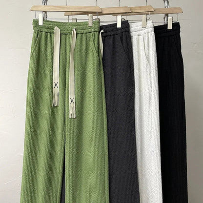 saferido Summer Pleated Pants Men Fashion Oversized Wide Leg Pants Men Japanese Streetwear Hip Hop Loose Straight Pants Mens Trousers