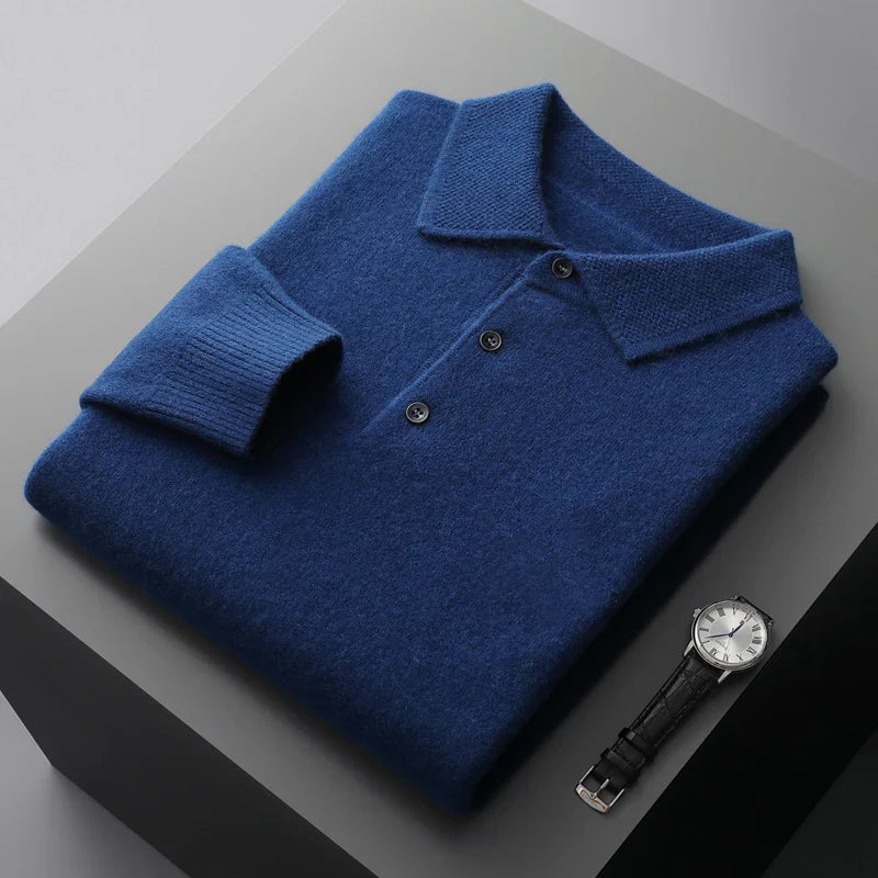 men's lapel pullover long sleeve POLO neck sweater loose top business casual knit bottoming shirt