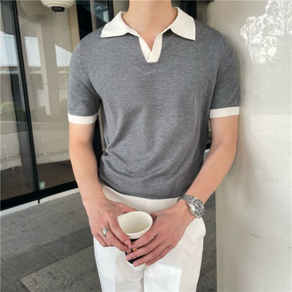 Summer Lapel Breathable Short Sleeve Temperament Men's Clothing Slim Korean Version Solid Color Trend Knitted POLO Shirt