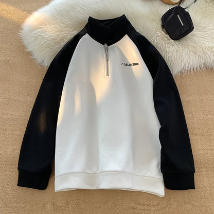 saferido Korean Casual Fashion Street Hip Hop Sweatshirt Couple Model Splicing Sports Pullover College Style Printed Long Sleeve Tops