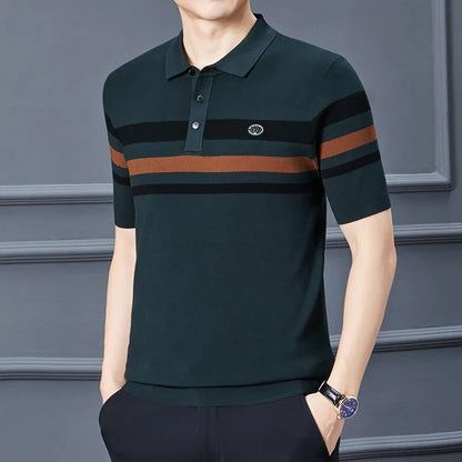 saferido Fashion City Spring Men's POLO T-shirt Silk Velvet T-shirt Half Sleeve Padded Lapel Short Sleeve Short-Sleeved Polo Shirt