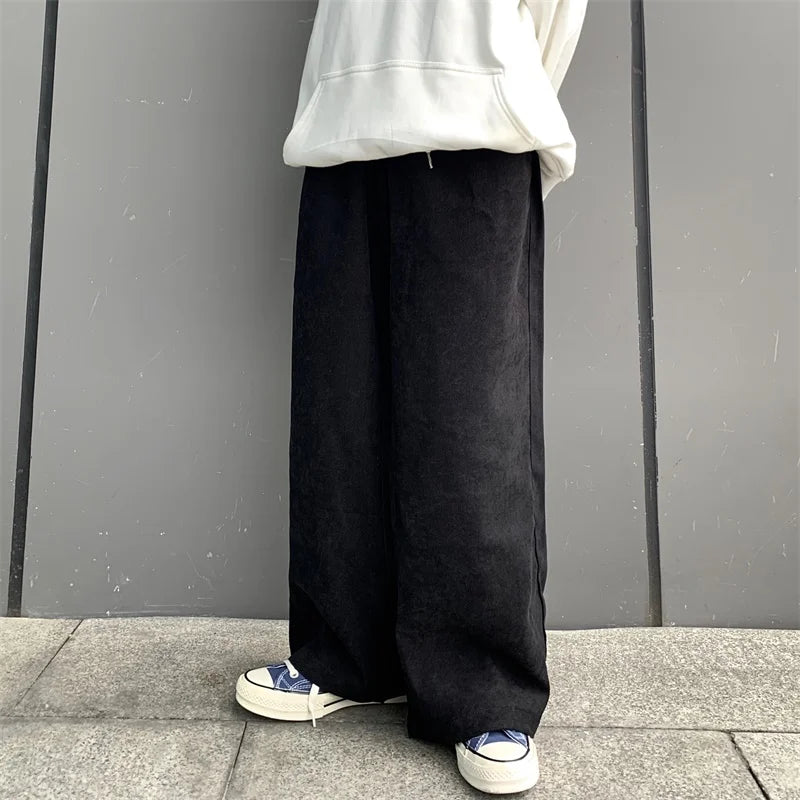 saferido Baggy Men Wide Leg Pants Korean Spring Autumn Solid Color Straight Overalls Casual Trousers Man Bottoms Y2k Clothes
