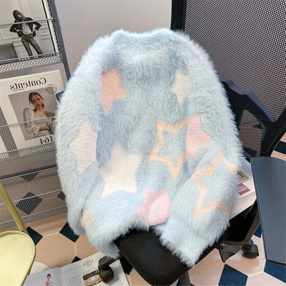saferido Y2K Mohair Sweater Men Kawaii Sweet Knitted Pullovers Jumpers Long Sleeve O-Neck Sweater Male Korean Japanese Streetwear