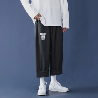 saferido Loose Trend Casual Pants Men Drape Straight Wide-leg Trousers Fashion Spring Summer Solid All-match Elastic Waist Cloth Overalls