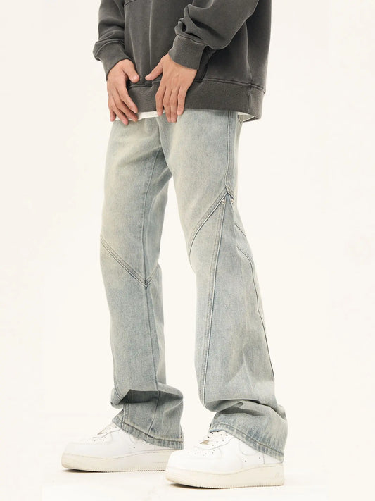 saferido American high street stitching light straight leg jeans with loose design and a sense of high-end hip-hop trendy pants