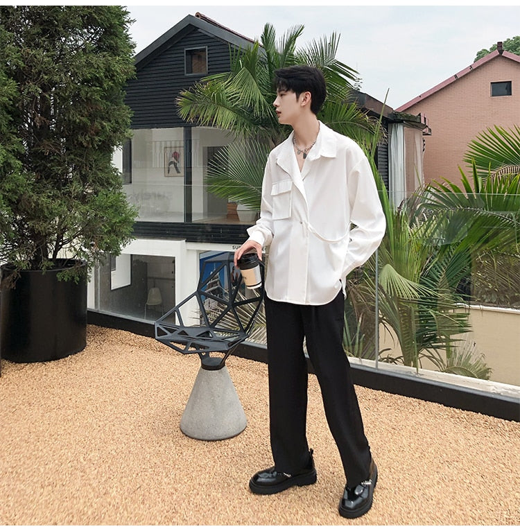 saferido       Solid Shirts Men Long Sleeve Fashion  Casual Loose Blouse Male Luxury Breathable Masculina Clothes Classic Button Tops A95