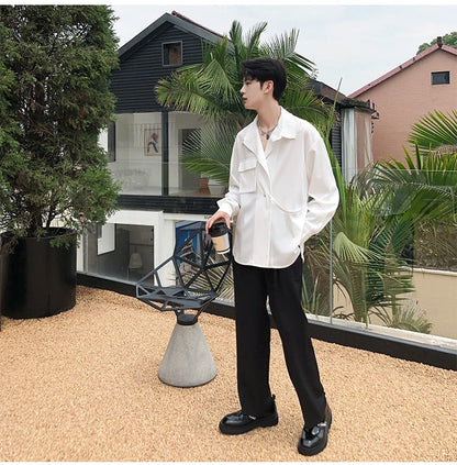 saferido       Solid Shirts Men Long Sleeve Fashion  Casual Loose Blouse Male Luxury Breathable Masculina Clothes Classic Button Tops A95