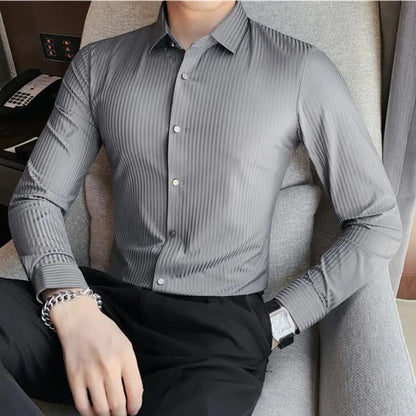 saferido Spring Autumn Long Sleeve Men Vintage Shirts Fashion stripe Slim Fit Korean Mens Shirt Luxe Homm Office Dress Shirts S-4XL