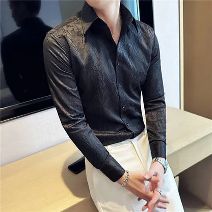 saferido  Men Spring High Quality Jacquard Design Casual Long-sleeved Shirts/Male Slim Fit Lapel High Quality Business Shirt Homme