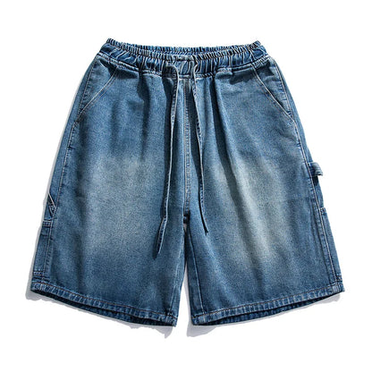 saferido Korean Style Summer Men's Blue Baggy Denim Shorts New Street Apparel Workwear Large Pocket Wide Leg Denim Shorts Blue