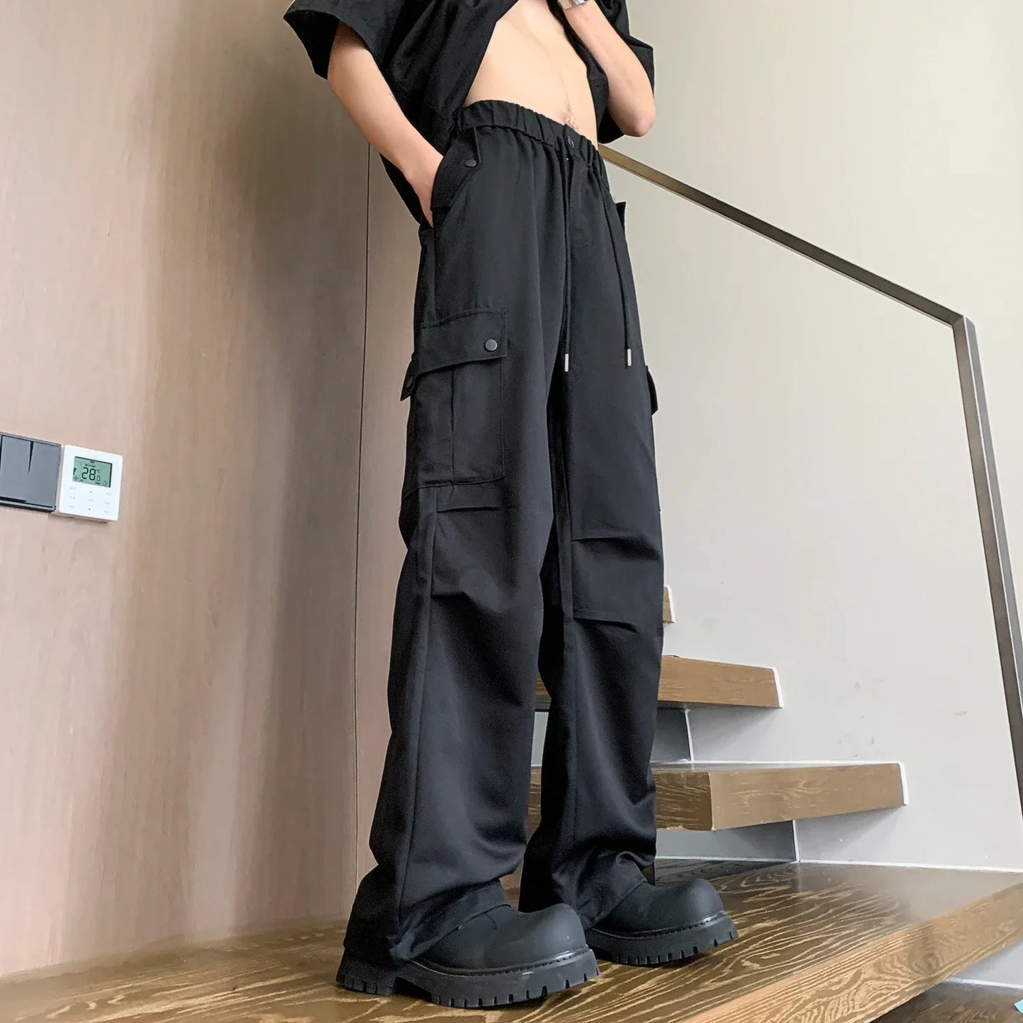 saferido Men Korean Fahions Wide Leg Pants Mens Black Loose Casual Harem Pants Japanese Streetwear Joggers Sweatpants 5XL