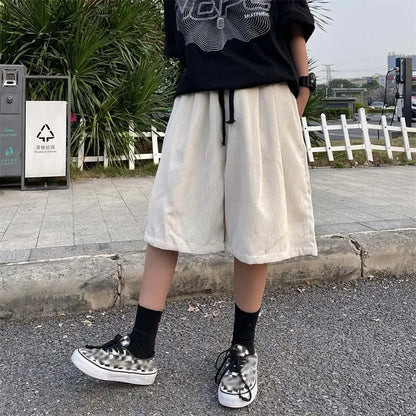 saferido Brown Corduroy Shorts Oversized Baggy Five Point Trousers Summer Korean Fashion Wide Leg Pants Ins Hip Hop Bottoms Men and Women