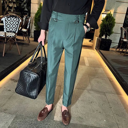 saferido Men Spring Business Formal Pants Solid Casual Korean Slim Fit Suit Pants Mens Wedding Social Trousers Plus Size 29-36