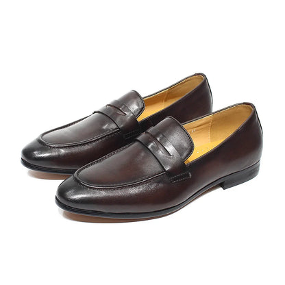 saferido Mens Penny Loafers Leather Shoes Genuine Leather Elegant Wedding Party Casual Dress Shoes Brown Black Shoes for Men