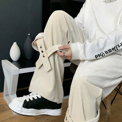 saferido  Corduroy Cargo Pants Men Streetwear Black Cargo Trousers Male Hip Hop Harajuku Brown Loose Japanese Vintage Korean