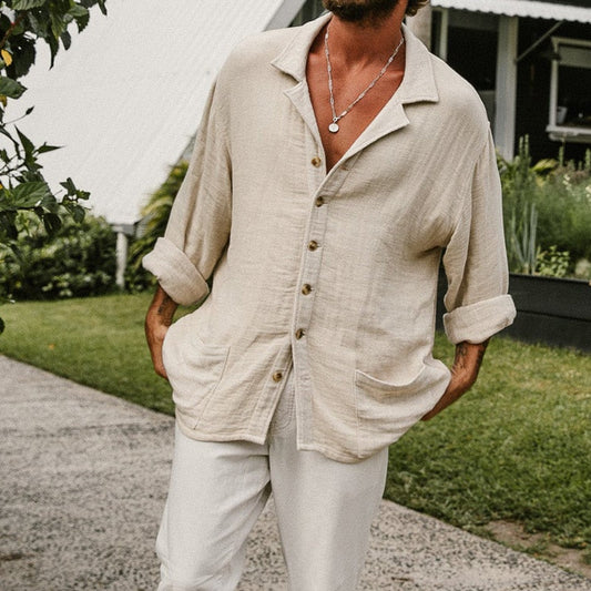 Men's White Casual Tops T Shirt Man Blouse Long Sleeve Vintage Cotton Linen Shirt Men Loose Baggy Shirts Silk Ropa Chemise Homme