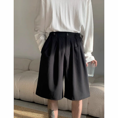 saferido Men's Korean Style Summer Men's Loose Straight Suit Shorts Cotton Elastic Waist Cargo Shorts Multi-pocket Casual Shorts