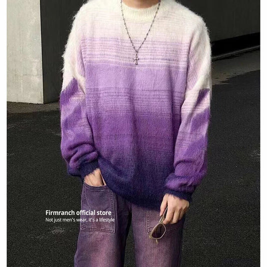 Double-headed Arrow Green Mohair Sweater For Men Women Loose Pullover Autumn Winter Jersey