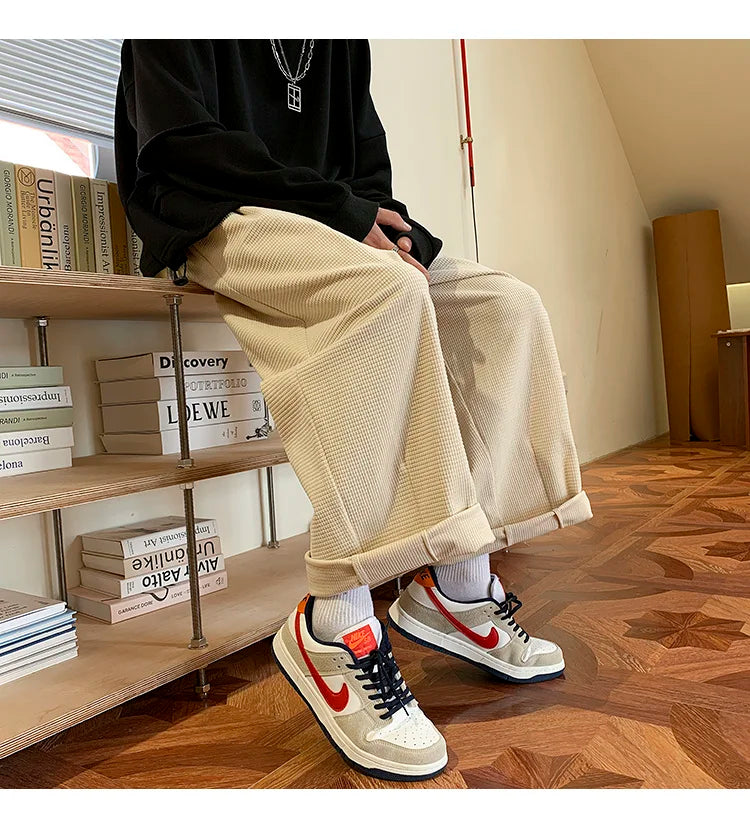 saferido Men's Fashion Trend Casual Pants Loose Cargo Vintage Wide Leg Pants Hip Hop Solid Color Oversized Popular Trousers M-2XL