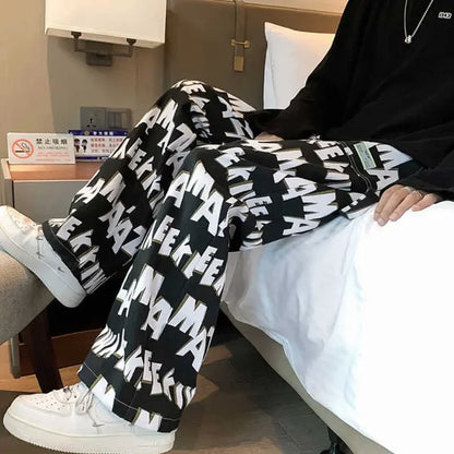 saferido Straight Thin Wide Baggy Men's Casual Pants Hippie Loose Summer Hip Hop Male Trousers Spandex Sale High Quality Harajuku Fashion