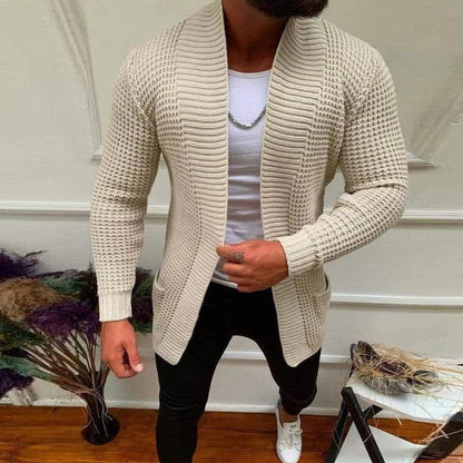 Men Button-up Long Sweater Overcoat Mens Winter Fall Long Sleeve Knit Hooded Cardigans Coat Fashion Solid Long Knitted Jackets